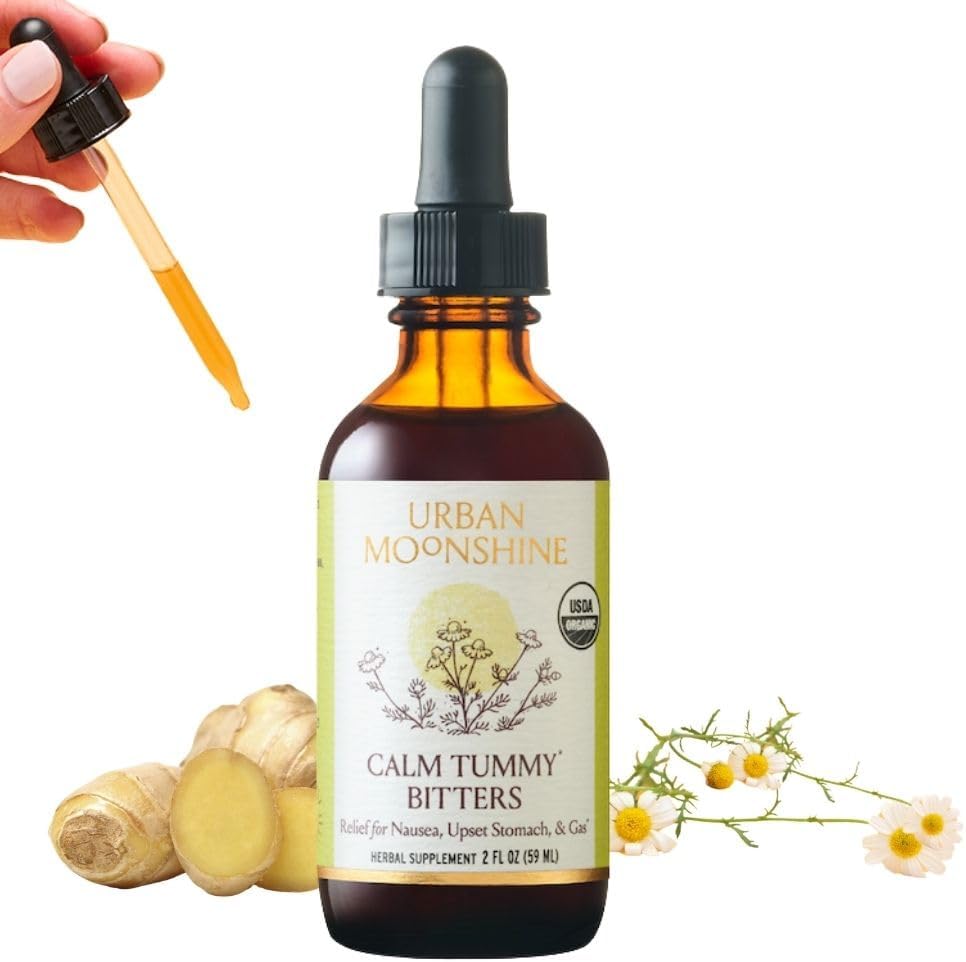 Urban Moonshine Calm Tummy Bitters - Certified Organic - Relief for Nausea & Upset Stomach* - Bloating Relief* - Soothes Digestion* - Digestive Bitters - Gluten Free Herbal Supplement - 2 Fl Oz