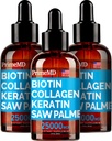 PrimeMD 4-in-1 Liquid Biotin Collagen Keratin Saw Palmetto Drops (3 Pack) (1994) - 2500006 Saç Çığ ve Kadınlar ve Erkekler için Cilt Vitaminleri - 2 Fl Oz Her, Watermelon Flavor, Gluten-Free, Non-GMO
