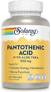 SOLARAY Pantothenic Acid 500mg - Βιταμίνη Β 5 για την παραγωγή συνενζύμου-Α και την ενέργεια Μεταβολισμός, τα μαλλιά, το δέρμα, και τα νύχια Υποστήριξη - Vegan, εργαστήριο Επαληθευμένο, 60-Ημέρες Εγγύηση - 100 Σερβιέτες, 100 VegCaps