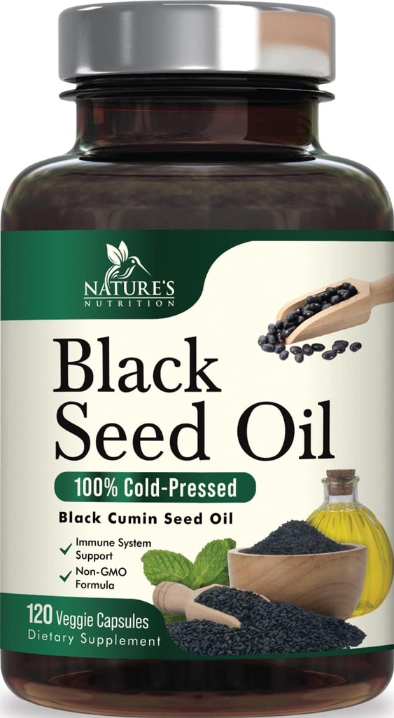 Black Seed Oil Softgels 1000 mg - Premium Nigella Sativa Blackseed, Pure Natural Black Cumin Tohum Petrol ve Deri ve Immune Desteği - ABD Tamamında Şişelenmiş - 120 Softgels