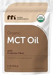 Organik MCT Petrol Tozu Prebiyotik Fiber,1 Pound (16 Ounce), Vücut ve Beyin Için Hızlı Yakıt, Kahve Kremer için C8 MCT Petrol, No GMOs, Keto Diyet, Vegan