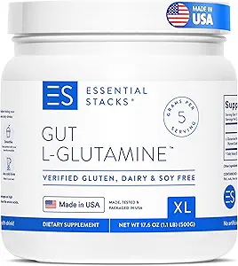 Essential Stacks Gut L-Glutamine Powder - Αποκλειστικά Κατασκευασμένη στις ΗΠΑ - Pure L Glutamine Powder for Gut Health (100 Servings, Unflaved)
