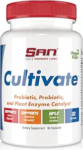 SAN's Cultivate Prebiyotik-Probiyotik, Multi-Strain Probiyotiks & Synergistic Prebiyotiks with Digestive Health, Supporting Gut Microbiome - for Women & Men, 96 Capsules