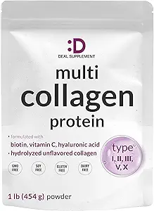 Multi Collagen Protein Toz,1Lb - Tip I, II, III, V, X Collagen Peptides with Biotin 1000006, Vitamin C & Hyaluronic Acid - Unflavored - Keto & Paleo Friendly, Great for Hair, Skin, Nails & Commons