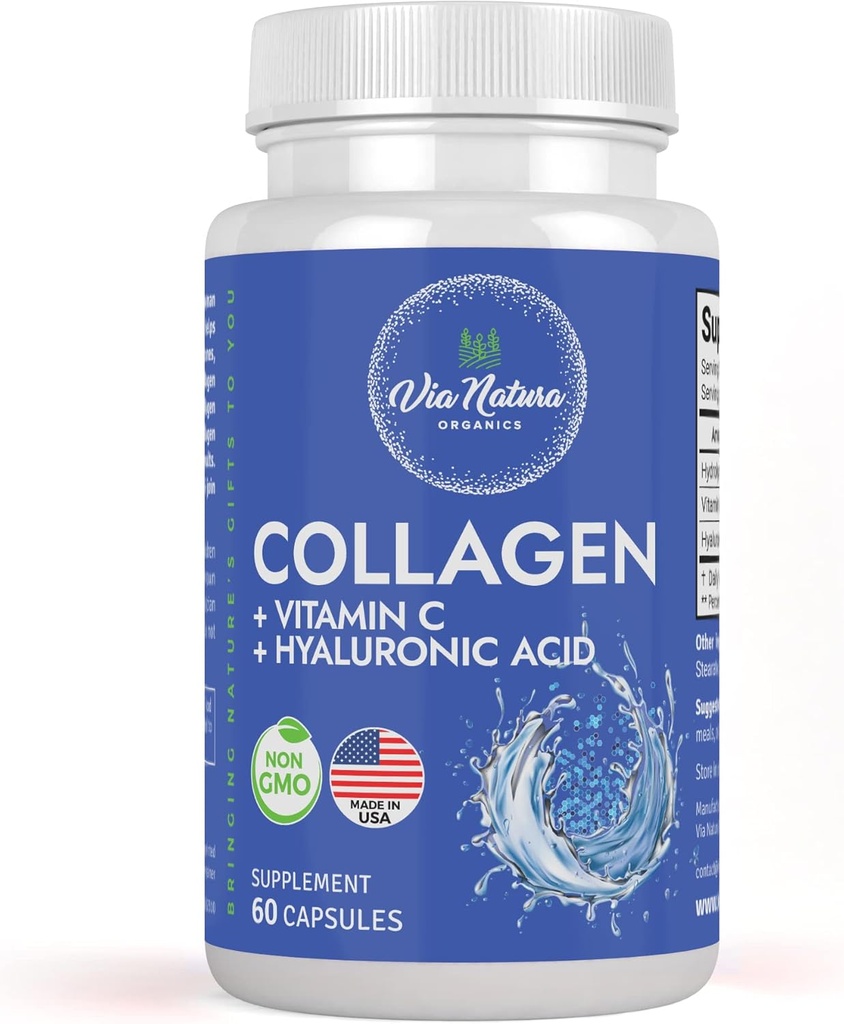 Collagen + Vitamin C + Hyaluronic asit | Hydrolized Peptide | Kadınlar için özel olarak formüle edildi | Tip I, II ve III | 60 Capsules