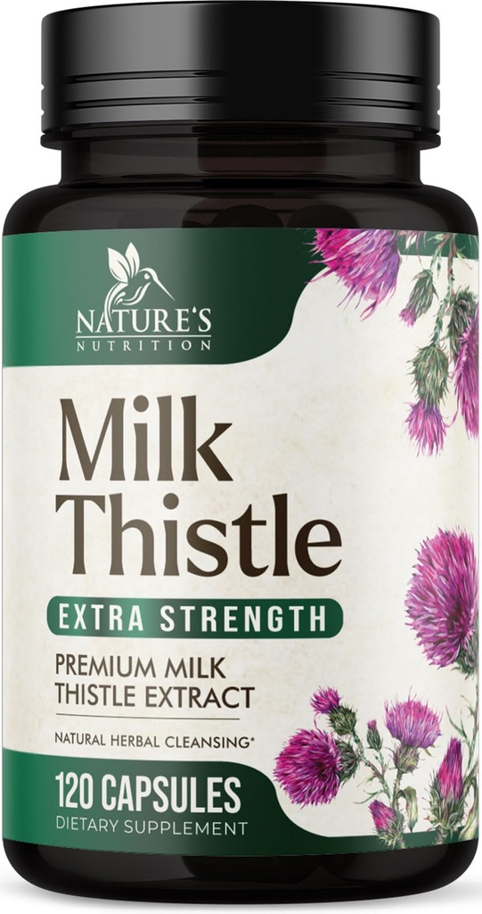 Εκχύλισμα Milk Thittle 1000mg - Liver Cleanse Detox & Repair Formula with Dandelion Extract - φυτικό συμπλήρωμα ήπατος - Nature's Milk Thistle w/Silymarin Marianum, Υποστηρίζει την υγεία του ήπατος - 120 κάψουλες