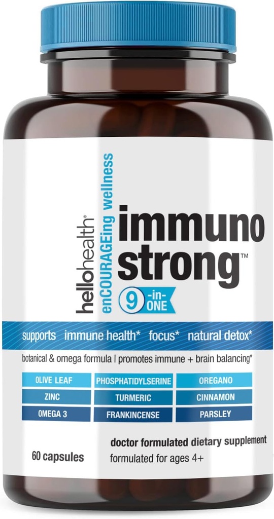 Günlük Immune Support Supplement Immunostrong 10in-1 Immune ATM Oregano, Olive Leaf, Soothing Antioksi 3, Turmeric Curcumin & çinko Vitaminleri Yetişkinler & Çocuklar için -60 ct