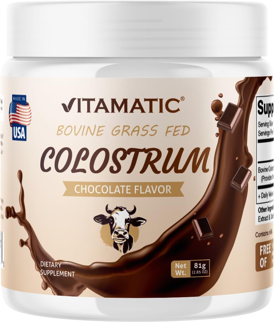 Vitamatic Bovine Colostrum Toz - Gut Health, Saç Büyüme, Güzellik, Kas Kurtarma ve Immune Desteği - Mix - 81 Gram - 30 Hizmet (Chocolate Flavor)