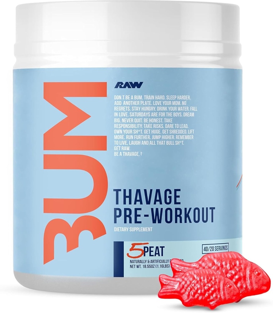 RAW Pre Workout Powder, Thavage (5 τύρφη, κόκκινη κοιλιά) - Chris Bumstead Sports συμπλήρωμα διατροφής για άνδρες & γυναίκες - Cbum Pre προπόνηση για την προπόνηση, ενυδάτωση, ψυχική εστίαση & ενέργεια - 40 υπηρεσίες