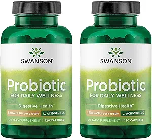 Swanson Probiyotik - İngestive Health Supplement w / 1 Milyar CFU per Capsule - Natural Formula Supporting Bowel Regularity & Daily Wellness - (120 Capsules) (2 Pack)