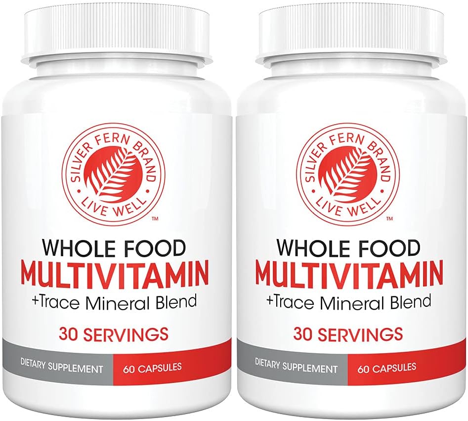 Silver Fern Whole Food Daily Multi w/Trace Mineral Ölçeği - 2 Şişe - 60 Vegicaps Her - 60 Gün Supply - Natural, Non-GMO, Vegan, Erkekler ve Kadınlar için Çokvitamin - Zero Sentetikler