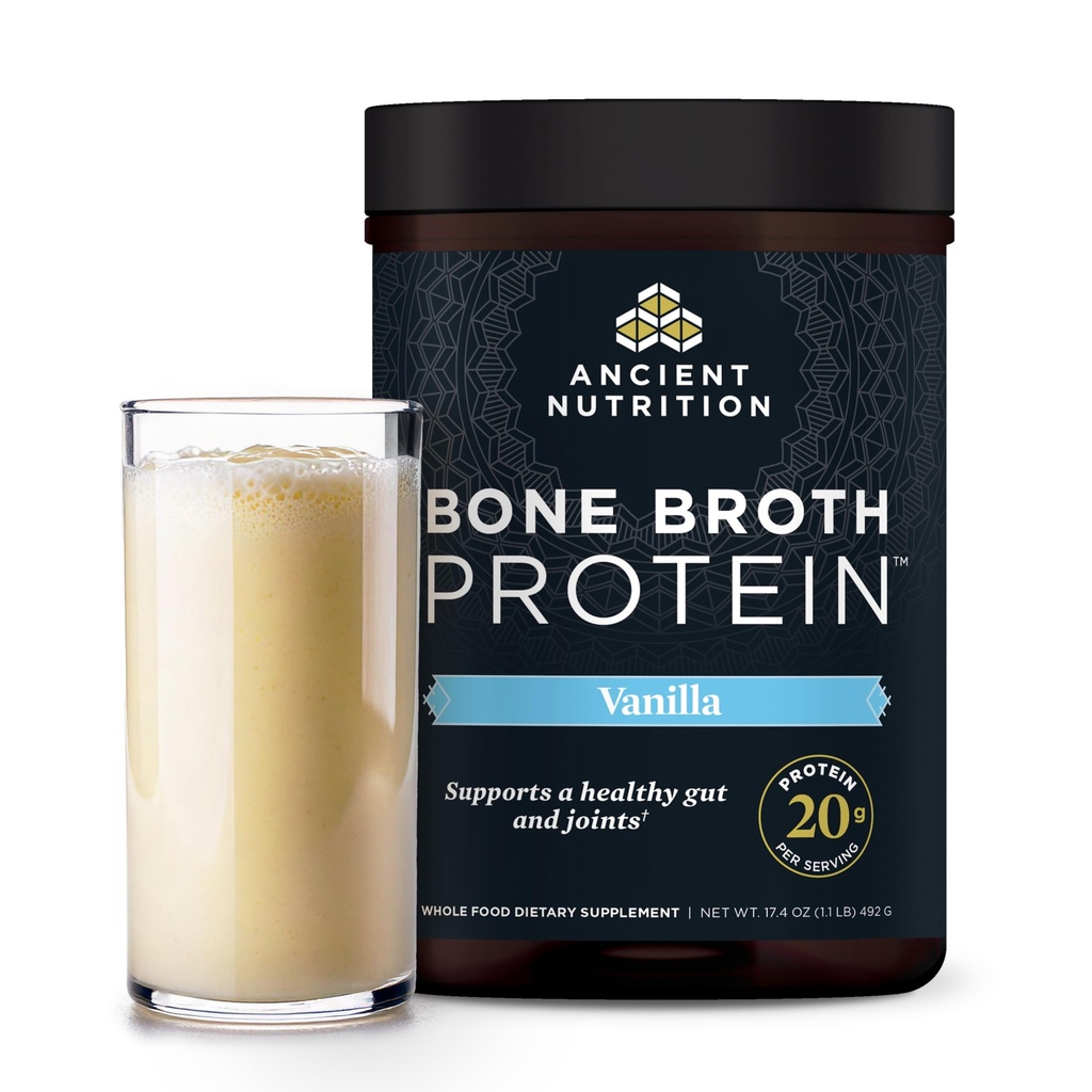 Eski Beslenme Çimi Fed, Cage Free, Bone Broth protein Toz, 20g protein, Hydrolyzed Collagen,, Keto & Paleo Dostu, Ortak Destekler, Gut Health, Vanilla, 20 Hizmetler