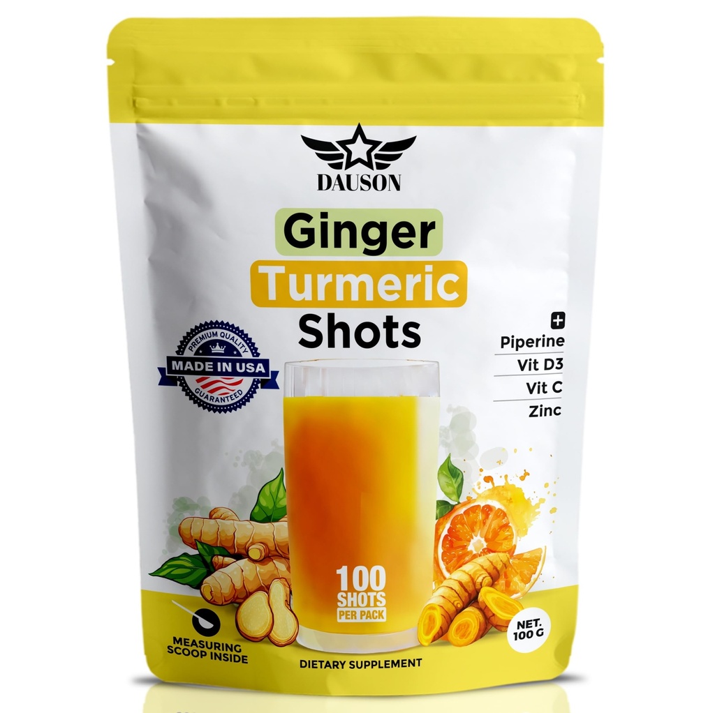 Ginger Turmeric Supplements with Piperine, Vitamin C, Vitamin D3 & çinko | Turmeric Ginger Shots for Joint, Heart, Brain, Gut & Skin Health | 100 Hizmet | Ayurvedic | Toz