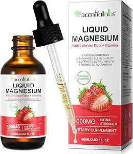 Magnezyum Glycinate Liquid Drop, 1000MG Glycinate, Vitamin B6, C, D, çinko for Supporting Night, Energy, Muscle -Strawberry Flavor, 2 Fl Oz / ML
