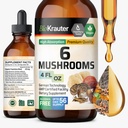 BIO KRAUTER 6 Mushrooms Supplement 6in-1 - Lions Mane, Shiitake, Türkiye Tail, Cordyceps, Reishi & Chaga Sıvı Tür - Mushroom Kompleks Tincture - Vegan Drops 4 Fl.Oz.