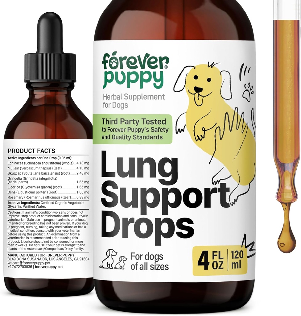 Forever Puppy Lung Support Drops for Dogs - Συμπληρώματα Αναπνευστικής Υγείας - Mullein Leaf & Echinacea Herb for Lungs - Υγρές Βιταμίνες Σκύλων και Συμπληρώματα - Ζάχαρη & Αλκοόλ-ελεύθερο Βάμμα - 4 fl oz