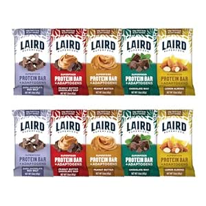 Laird Superfood Λειτουργικές μπάρες πρωτεϊνών – Protein Bar, αλλά καλύτερα με πραγματικά συστατικά, Λειτουργικά μανιτάρια 10g φυτικής πρωτεΐνης, 6g Ίνες - Μη ΓΤΟ - 5 Flavor Variety Pack, 10 Count (Pack of 1)