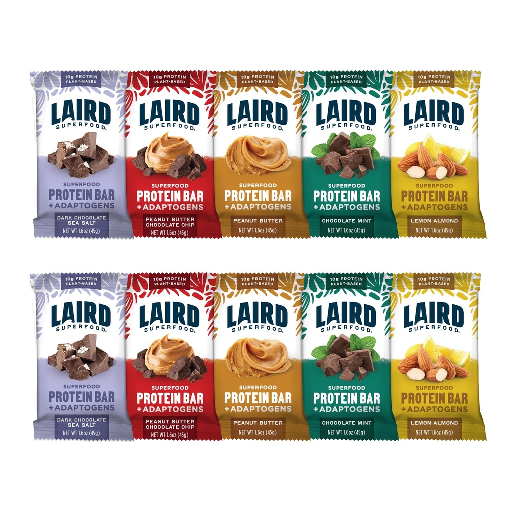 Laird Superfood Fonksiyonel Protein Barlar - Protein Bar ama Gerçek Malzemeler ile Daha İyi, Fonksiyonel Mushrooms 10g Plant-Based Protein, 6g Fiber - Non-GMO - 5 Flavor Çeşitli Paketi, 10 Kont (Pazar 1)