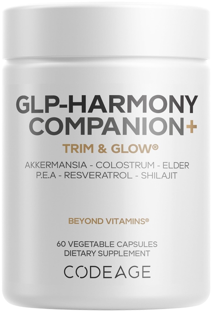 Codeage GLP-Harmony Companion+ Συμπλήρωμα - GLP-1 Υποστήριξη αγωνιστών - Mane Lion's, Pea, Colostrum, Shilajit, Akkermansia, Elder, Citrus Bioflavonoids, Broccoli, Resveratrol - Non-GMO - 60 Κάψουλες