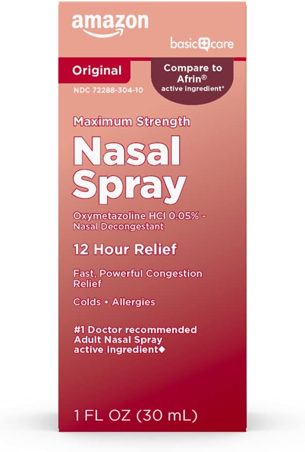 Temel Bakım En Güçlü 12 Saat Nasal Sprey, Oxymetazoline HCl Çözüm, Congestion Relief, Cold and Antissage Medical, Decongestant, 1 fl oz (Pack of 1)