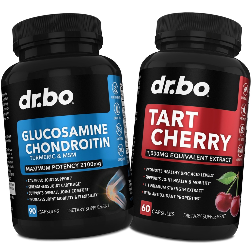Glucosamine Chondroitin MSM Turmeric & Tart Cherry - Ortak Sağlık Tamamlayıcı Kemik ve Ortaklar, Purge Uric Acid Cleanse Flush Antioksi Pills - Ortak Destek Pills & Tart Cherry Ekstra Capsules