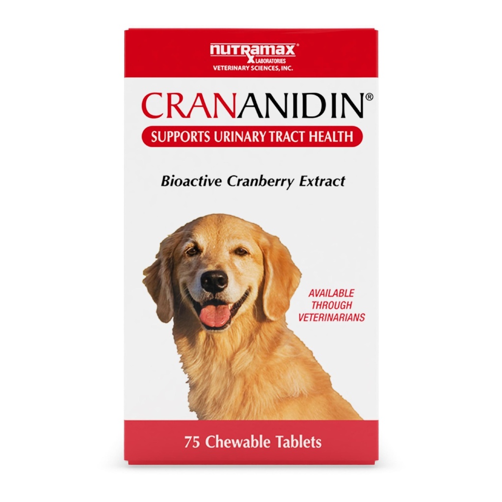 Nutramax Crananidin for Dogs, Urinary Tract Health and Bladder Health Support, Cranberry Supplement for Dogs of all Breeds and Sizes, Chewable Tablets, 75 Count