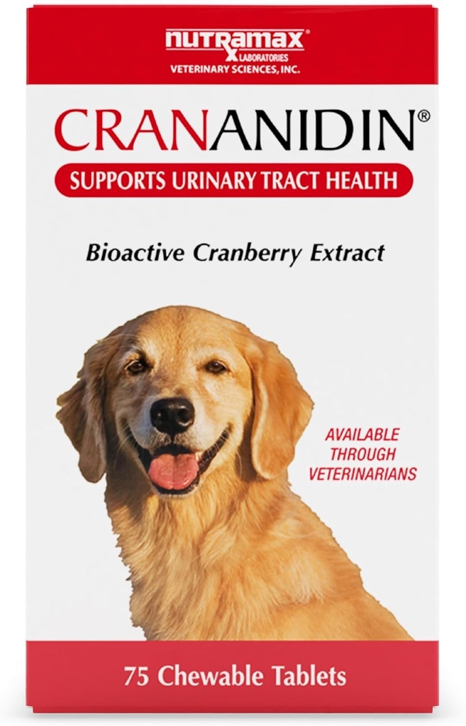 Nutramax Laboratories Crananidin Cranberry Extract Urinary Tract Health Supplement for Dogs, 75 Chewable Tabletler