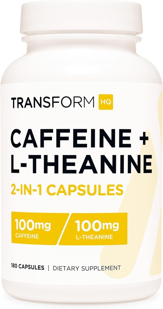 Dönüşüm Caffeine & L-Theanine (100 mg Her) 180 Caps - Gluten Free, Non-GMO