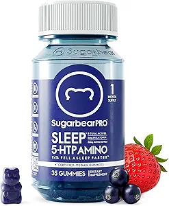 SugarBearPro Gummy ύπνου 1 μήνα προσφοράς, επιπλέον δύναμη μελατονίνη 6mg, για άνδρες & γυναίκες, Vegan βιταμίνη B6, L-Θεανίνη, 5 HTP, Valerian, Βοήθεια ύπνου για ενήλικες & εφήβους, Certified Kosher