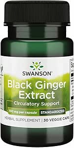 Swanson Black Ginger Extract - Προάγει την υγιή κυκλοφορία του αίματος και το σωματικό βάρος - Μπορεί να βοηθήσει την υγεία της καρδιάς, μυς ιστό, και την ευεξία - (30 κάψουλες λαχανικά, 100mg έκαστο) 1 συσκευασία