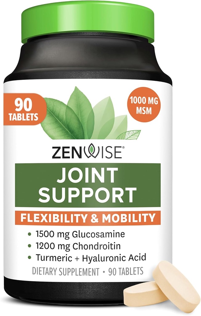 Zenwise Health Joint Support Supplement with Glucosamine Chondroitin MSM, Curcumin & Sulfate - Women & Men - Mobility & Flexability Support for Diz, Cartilage & Bone - 90 Count