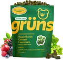 Gruns Yetişkin Sugar-Free Super Greens Gummies - Superfood Gummy Bears with Spirulina, Chlorella, Fiber & Prebiyotiks for Digestive Health, Adaptogen Supplement with 20 Vitamins & Minerals, 2 Hafta Supply