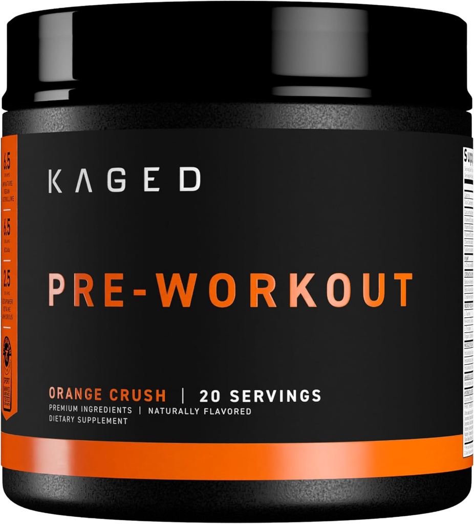 Kaged Original Pre Workout Toz | Orange Crush | Pre-Workout with Tinatine, Beta Alanine, L-Citrulline, BCAAs | 274 mg Organic Caffeine | Pre Supplements for Men & Women | 20 Servisler