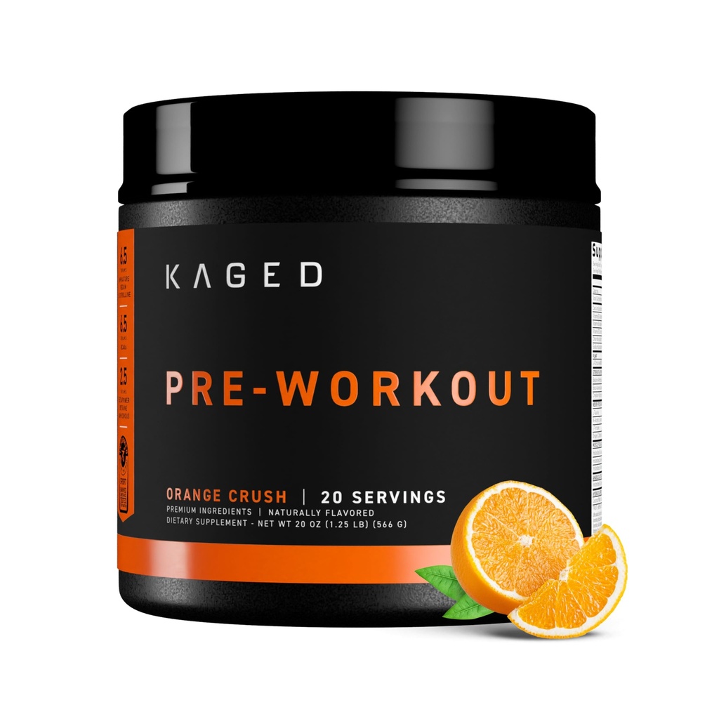 Kaged Original Pre Workout Toz | Orange Crush | Pre-Workout with Tinatine, Beta Alanine, L-Citrulline, BCAAs | 274 mg Organic Caffeine | Pre Supplements for Men & Women | 20 Servisler