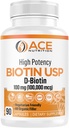 Yüksek Potency Biotin USP (D-Biotin 100.000 mcg) - Superior Biotin, Organik Rice Flour, Vegetarian Capsules For Hair, Skin, & Myelin Health, Made in the USA (100mg/90 Capsules)
