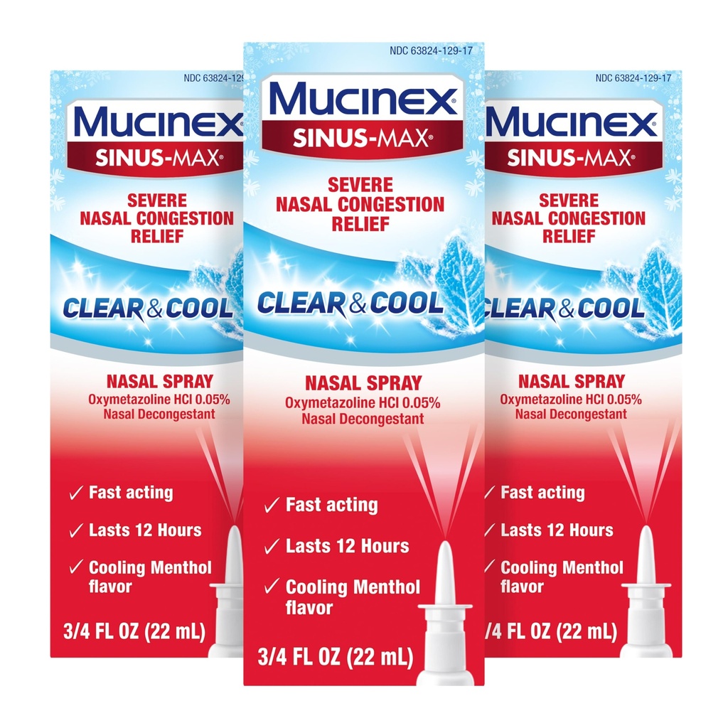 Mucinex Sinus-Max Nasal Mix Decongestant, 12 Saat Sinus Yardımı için Kombine Olmayan İlaçlar, Nasal Decongestants for Yetişkinler, Soğutma Menthol, 0.75 Fl Oz (Pack of 3)
