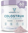 WONDERCOW Colostrum Supplement Toz for Gut Health, Immune Support, Muscle Recovery & Wellness | Natural IgG Pure Whole Bovine Colostrum Superfood, Elderberry, 60 Hizmetler