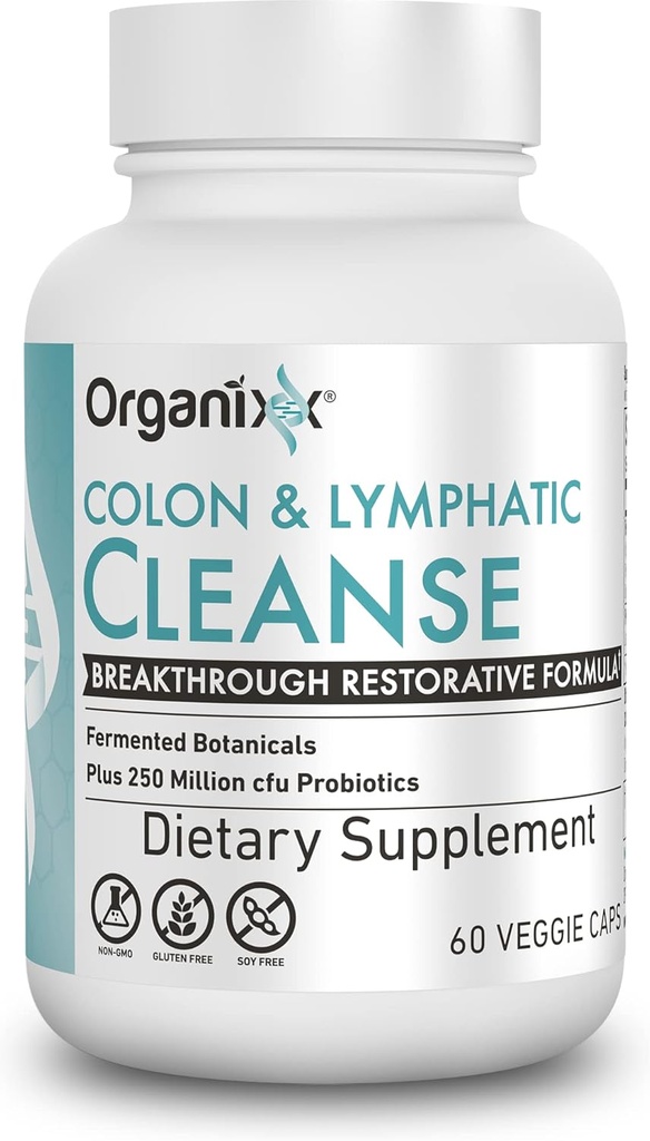 Organixx Lymphatic & Colon Cleanse Supplement, 250 Million CFU Probiotics for Gut Health, Digestive & Lymphatic Support, Gluten Free, Non GMO, 60 Vegetarian Capsules