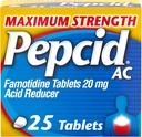 Pepcid AC μέγιστη δύναμη Heartburn Relief Tablets, OTC Medicine Αποτρέπει & Ανακουφίζει Heartburn & Acid Relux Λόγω της οξείας δυσπεψίας, 20mg Famotidine Acid Reducer, ταχείας δράσης, 25 ct