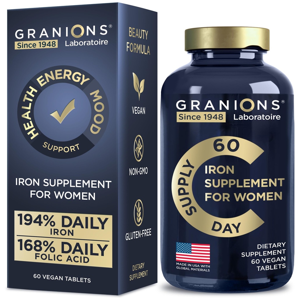 Vegan Iron Supplements for Women - 194 Günlük Kadınlar Hamile ve Anemi Folic Asit Prenatal Vitaminler -% 168 Folate Folic Asit - 60 Tabletler