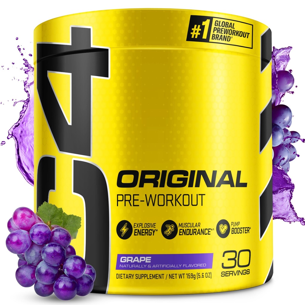 Cellucor C4 Original Pre Workout Toz Grape Sugar Free Preworkout Energy for Men & Women 150 mg Caffeine + Beta Alanine + Kretine - 30 Hizmet (Pazar Mayıs Vary)