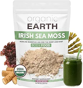 Organik Dünya İrlandalı Deniz Moss Toz 8oz - Vahşi Deniz Moss Organik Bladderwrack & Burdock Kök Toz - Tiroid, Digestion Support & Sağlıklı Skin - USDA Sertifikalı Organik Organik