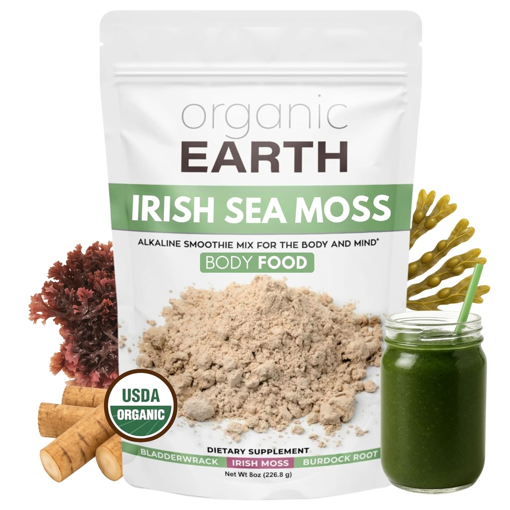 Organik Dünya İrlandalı Deniz Moss Toz 8oz - Vahşi Deniz Moss Organik Bladderwrack & Burdock Kök Toz - Tiroid, Digestion Support & Sağlıklı Skin - USDA Sertifikalı Organik Organik