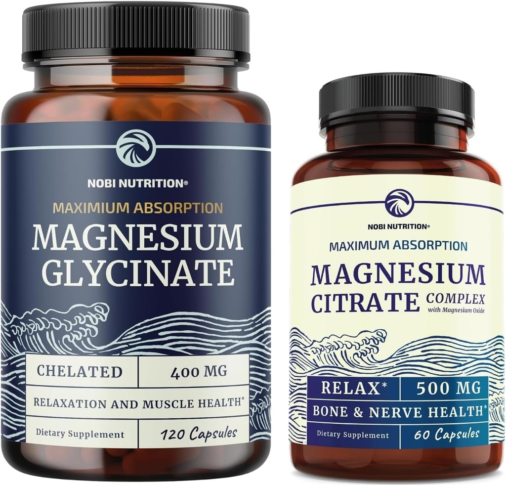 Magnezyum Glycinate 400 mg (120ct) & Magnezyum Citrate 500 MG (60ct) | Yüksek Aborpsiyon, Calm, Rahatlama, Digestion & Muscle Support | Non-GMO Vitamin ve Mineral Planlama