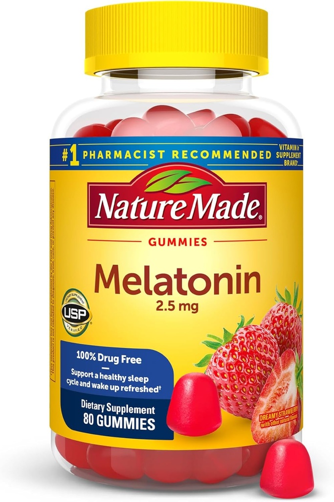 Nature Made Melatonin Gummies 2, 5 mg, 100% δωρεάν ναρκωτικό βοήθεια ύπνου για ενήλικες, συμπλήρωμα μελατονίνης 80 Count, 80 ημέρες προσφοράς