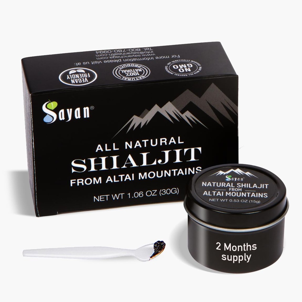 Sayan Pure Authentic Altai Shilajitwear - 15 Grams, 2 Ay Supply - Kadınlar ve Erkekler için Yüksek Efficacy Organik Fulvic Acid Supplement Immune System, Energy, & Detox - Vegan, Non-GMO