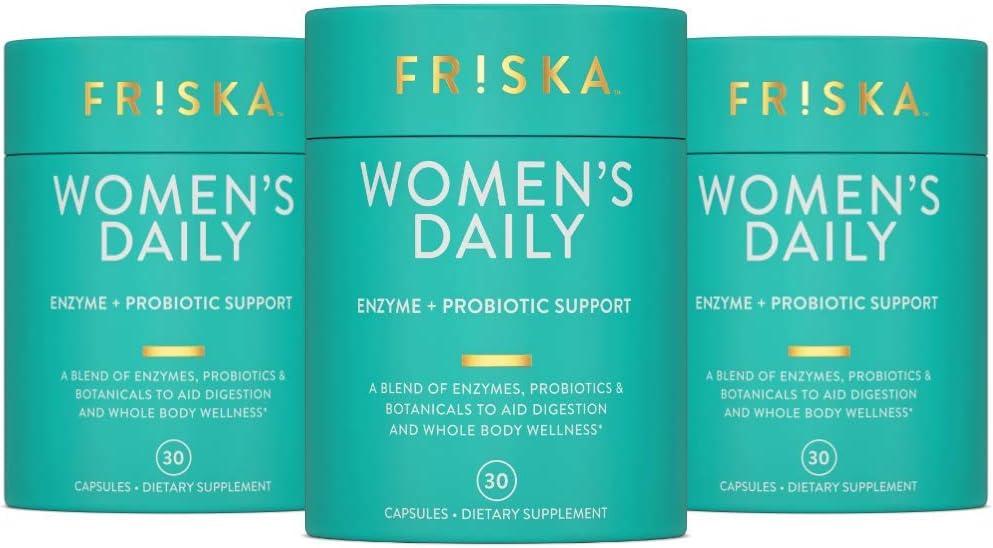 FRISKA Women's Daily Digestive Enzyme ve Probiyotiks Supplement, Advanced Natural Support for Women Digestive Health, Fights Bloating, Eases Digestion, Supports Nutrient Ab component, 90 Capsules