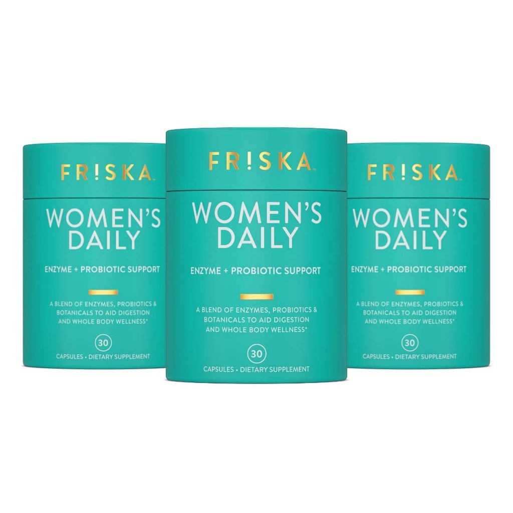 FRISKA Women's Daily Digestive Enzyme ve Probiyotiks Supplement, Advanced Natural Support for Women Digestive Health, Fights Bloating, Eases Digestion, Supports Nutrient Ab component, 90 Capsules