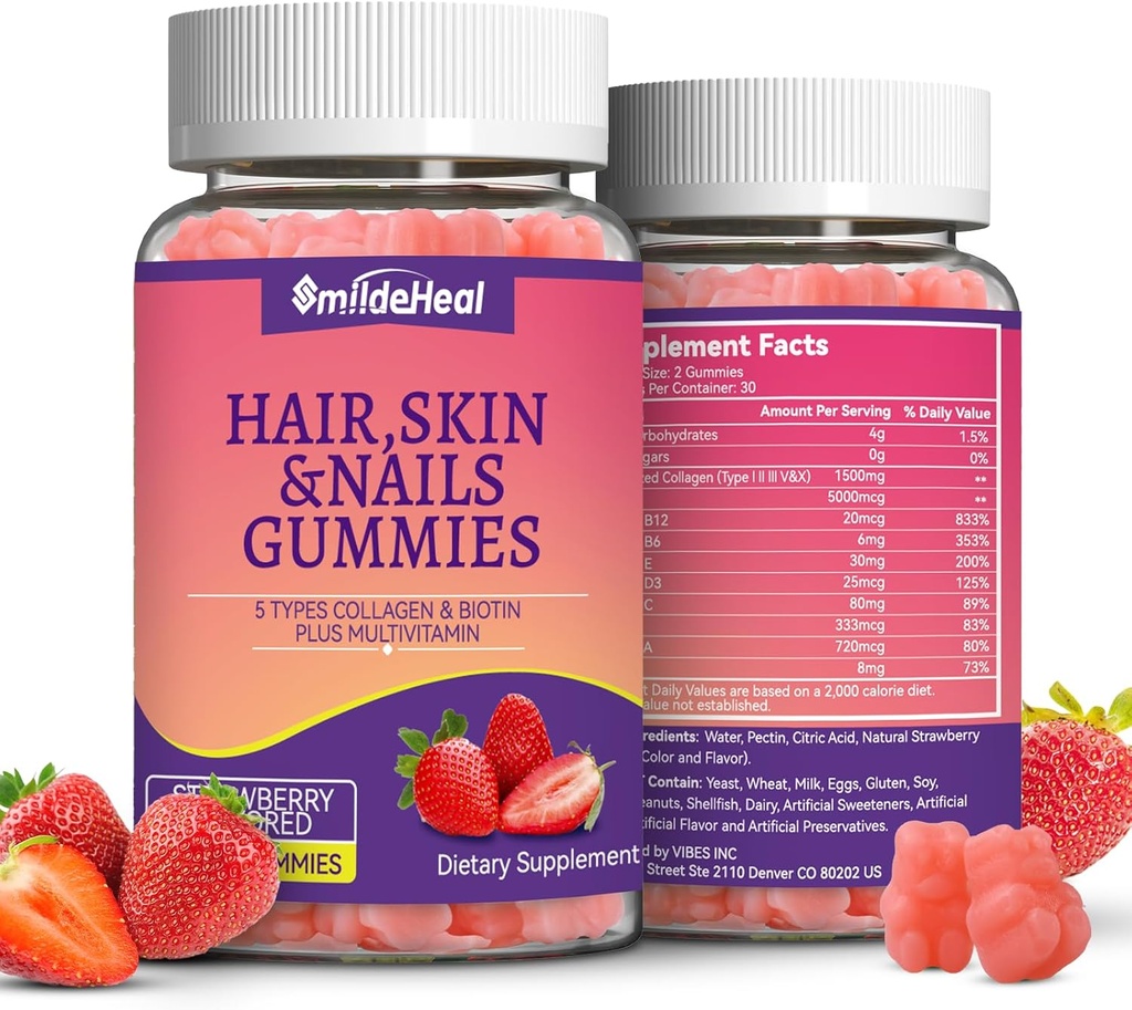 2 Pack δέρμα μαλλιών και νύχια Gummies με βιοτίνη κολλαγόνο βιταμίνες για τις γυναίκες - Υποστήριξη υγιή μαλλιά, δέρμα & νύχια - 120 κόμης