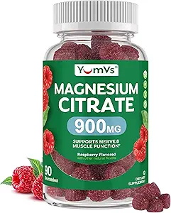 YUM-V'S Magnezyum Citrate Gummies – 900 mg Kadınlar ve Erkekler için Nisorb Magnezyum Gummies Nerve, Kas & Enzyme Function – Gluten-Free, Kosher & Raspberry Flavor (90)